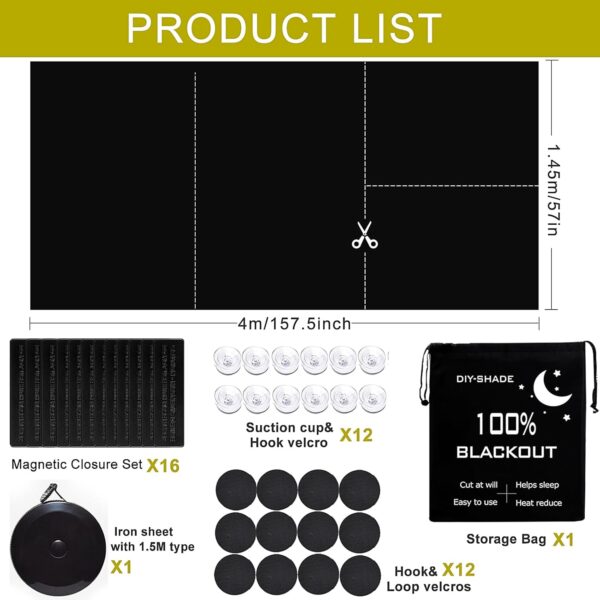 Magnetic Blackout Blind Curtains 100% Blackout Shades, Travel Blackout Window Covers with Suction Cups and Magnetic Closure, Temporary Window Shades for Baby Nursery, Bedroom, Travel (157"x57") - Image 7