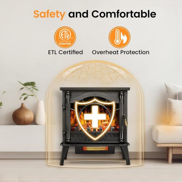 Joy Pebble Electric Fireplace Heater, 20'' Infrared Fireplace Heater 1000/1500W, 3D Realistic Flames Effect, ETL Certificated & Low Noise, Adjustable Flame Brightness, Overheating Protection - Image 4