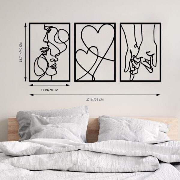 ESTART 3 Pieces Metal Minimalist Line Wall Art, Valentine's Day Lover Kiss Hand Metal Wall Decor, Aesthetic Modern Home Hanging Wall Art Decor for Bedroom Living Room - Image 2