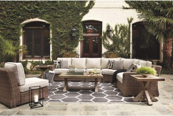 Signature Design Ashley Beachcroft Outdoor Left & Right Arm Facing Wicker Patio Loveseats, Brown & Beige - Image 5