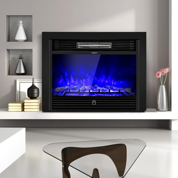 LDAILY 28" Electric Fireplace, Wall Mounted/Recessed Electric Fireplace Heater with Remote, 3-Color Adjustable Flame, 5 Brightness, 8 H Timer, 750/1500W Freestanding Electric Fireplace Inserts, Black - Image 2