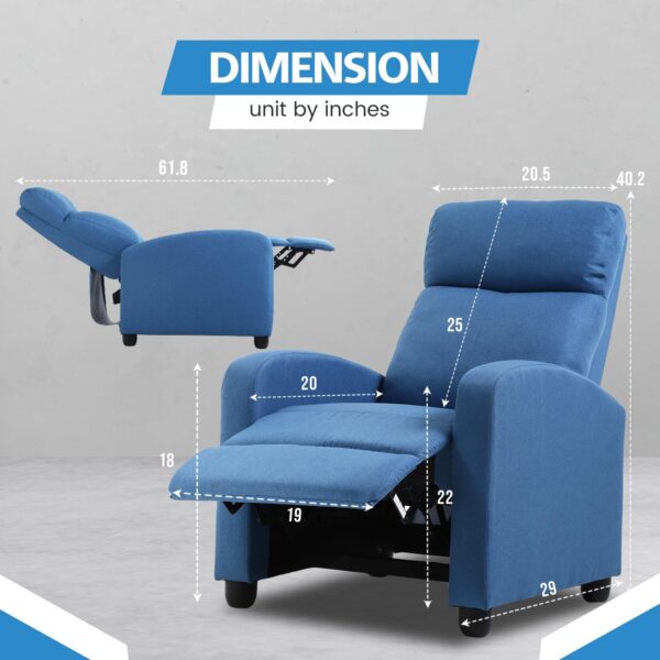 Recliner Chair for Adults, Living Room Chairs, Reading Chair with Fabric Padded Seat Backrest, Modern Reclining Easy Lounge, Bedroom Chair, Recliner Chair for Bedroom (Blue) - Image 2