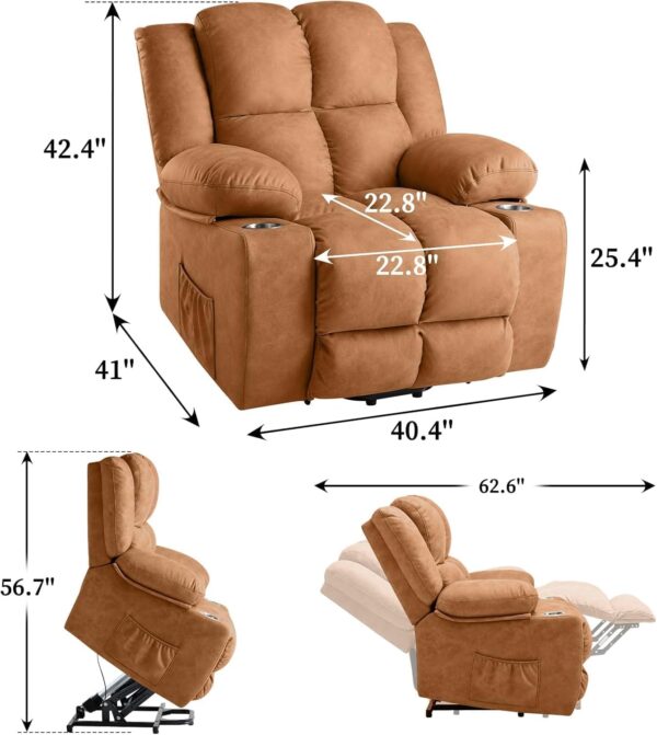 Jocisland Oversized Power Lift Recliner Chair Sofa with Massage for Elderly, Fabric Recliner Chair, Spacious Seat, USB Port, Infinite Position, Detachable Cup Holders, Light Grey - Image 2