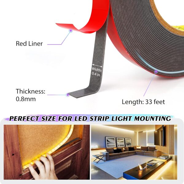 Double Sided Tape 2 Pack, 33FT x 0.4IN Heavy Duty Mounting Tape, Two Sided Acrylic Foam Tape, 2 Sided Strong Adhesive Tape Made of 3M VHB for Home Office Car Automotive Decor - Image 3