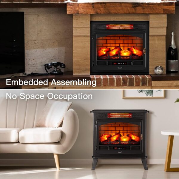 Electric Fireplace Infrared Heater 3D Freestanding Fireplace Stove Heater with Remote Control, Timer, Adjustable Flame Effect, Upgraded Safety Protection 24" - Image 3