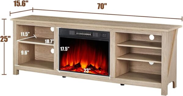 Amerlife Fireplace TV Stand, Wood Texture Entertainment Center with 23" Electric Fireplace, Farmhouse Entertainment Stand Media TV Console for TVs Up to 80", 70 inches, Natural Oak - Image 7