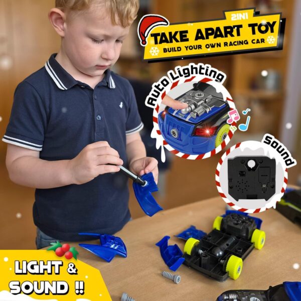 GILOBABY 26 Pieces Take Apart Toys for Boys, Racing Car with Electric Drill, Sounds & Lights, Building Stem Toys for Kids, Gifts for 3 4 5 Year Old Boys Learning Educational Toys - Image 2