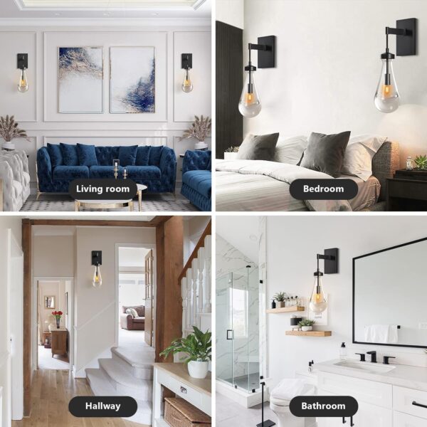Raindrop sconces Wall Lighting,sconces Wall Decor Set of 2,Matte Black Wall Lamp with Hand Blown Solid Glass Perfect for Bedroom, Living Room,Vanity,Hallway - Image 6
