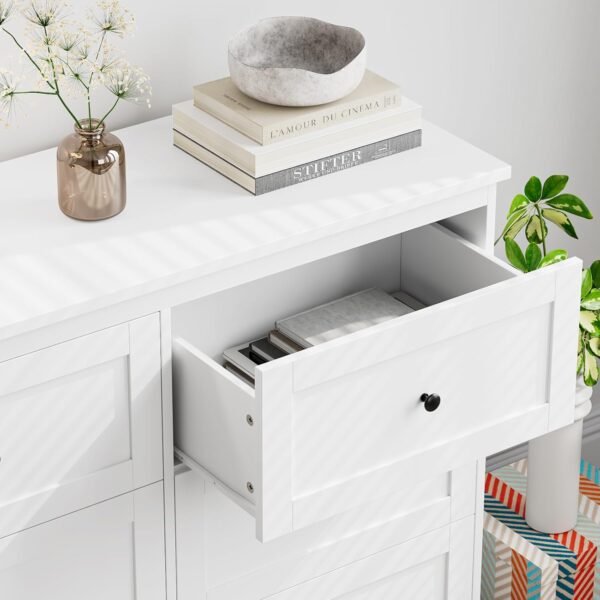 FOTOSOK White Dresser, 6 Drawer Dresser White, Modern Double Chest with Deep Drawers, Wide Storage Organizer Cabinet for Living Room Home - Image 7