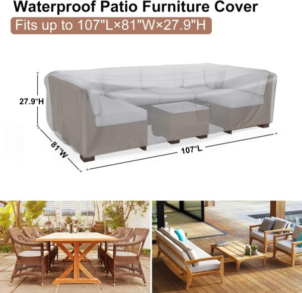 Patio Furniture Set Cover Waterproof, Mrrihand Outdoor Sectional Sofa Set Cover Heavy Duty 600D Table and Chair Set Cover 107" L×81" W×27.9" H - Image 2