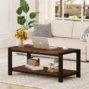 BON AUGURE Coffee Table for Living Room, Industrial Wood and Metal Living Room Tables, Farmhouse Rectangular Center Table (Rustic Oak, 43 Inch)