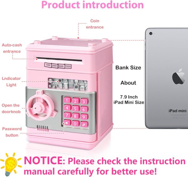 Kids Piggy Bank for Girls - Toys for 5 6 7 8 9 10 Year Old Girl Birthday Gifts - Electronic Piggy Bank ATM Machine Money Safe for Kids Toys Age 6-8-10 - Image 3