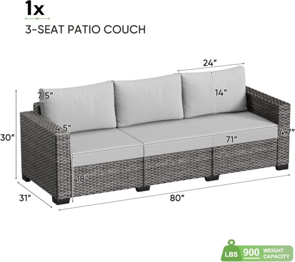 Wicker Patio Sofa, 3 Seats Extra Large Outdoor Couch with Comfortable 4.72'' Thick Cushions,Deep Seat Patio Sofas Set for Porch, Deck, Backyard, Sunroom, Garden, Beige - Image 2