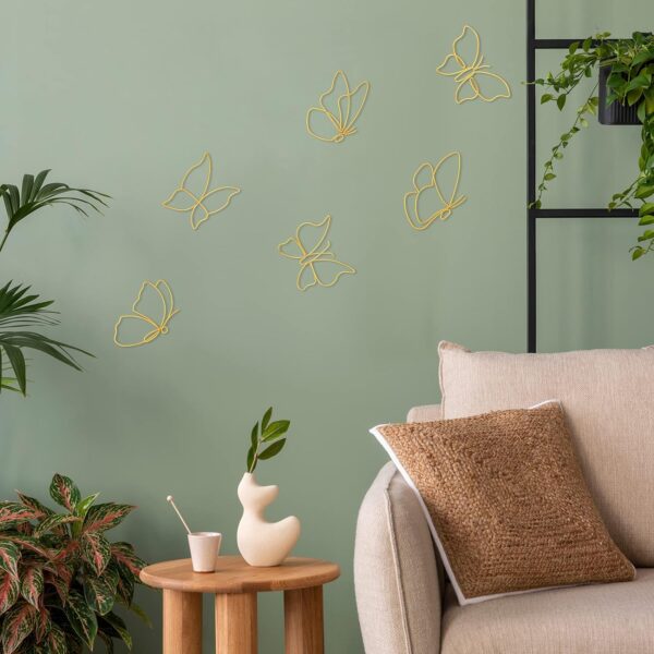 Hotop 6 Pieces Metal Butterfly Wall Decor Metal Wall Art Heart Hanging Decorations Wire Flowers Decor Wall Decals for Kitchen Bathroom Indoor Outdoor Wedding Birthday Party (Gold,Butterfly) - Image 7