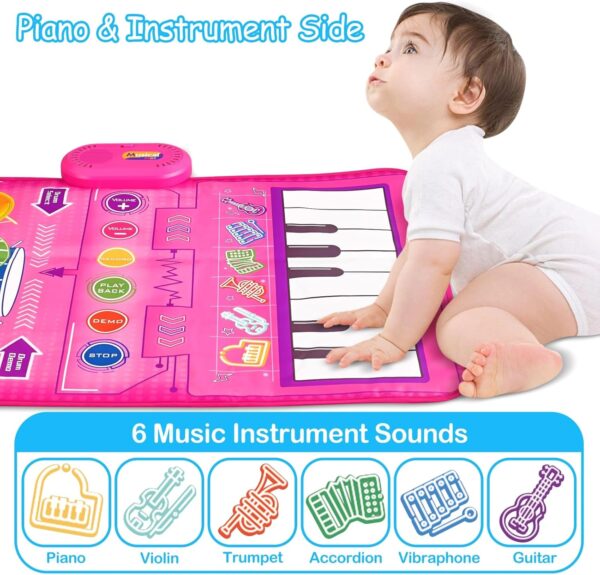 1 2 3 Year Old Girl Birthday Gift Toys, 2 in 1 Musical Toys for Toddlers 1-3 Piano Keyboard & Drum Mat with 2 Drum Sticks Toddler Toys Age 1-2, Baby Toys for 1 Year Old Toys for 2 Year Old Girl - Image 2