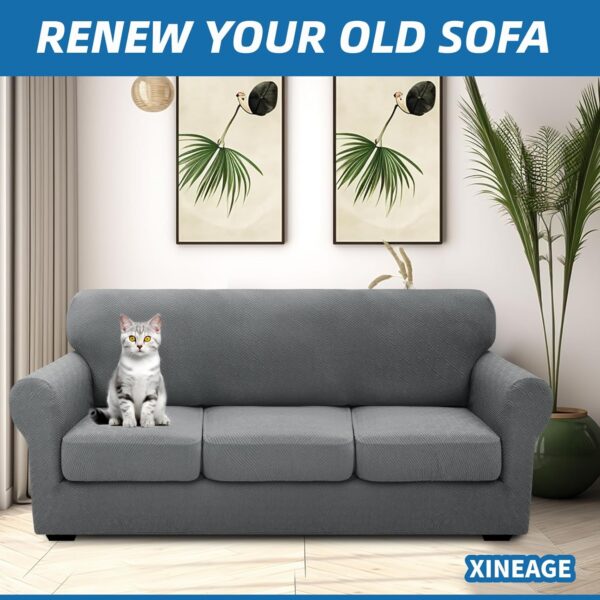 XINEAGE 2024 Newest 4 Pieces Couch Covers for 3 Cushion Couch Super Stretch Thick Soft Sofa Cover Anti Slip Sofa Slipcover Dogs Cats Furniture Protector (Light Gray, 71"-91") - Image 3