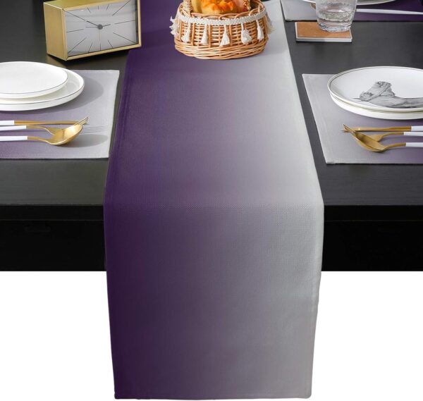 Table Runner with 6 Place Mats, Gray and Purple Gradient Color Cotton-Linen Dining Mat Sets Heat Resistant Washable Placemat for Dining Table/Kitchen/Living Room/Office/Picnic 13x90 Inch - Image 5