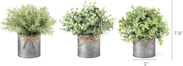 Mkono Mini Fake Plants in Farmhouse Galvanized Metal Pots Table Centerpiece Rustic Home Decor, 3 Pack Potted Artificial Plants Faux Eucalyptus for Shelf Indoor Dining Room Office - Image 5