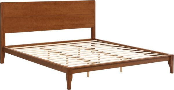 Merax King Size Bamboo Platform Bed, Mid-Century Modern Bed Frame with Tall Headboard, Wood Slat Support, No Box Spring Needed, Easy Tool-Free Assembly, Brown - Image 7