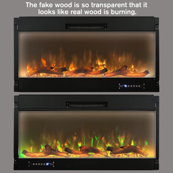Electric Fireplace Wall Fireplace Recessed Electric Fireplace Synthetic Resin Decoration Electric Transparent Logs Flame for 36 inch Indoor Electric Fireplaces 3Pieces - Image 3