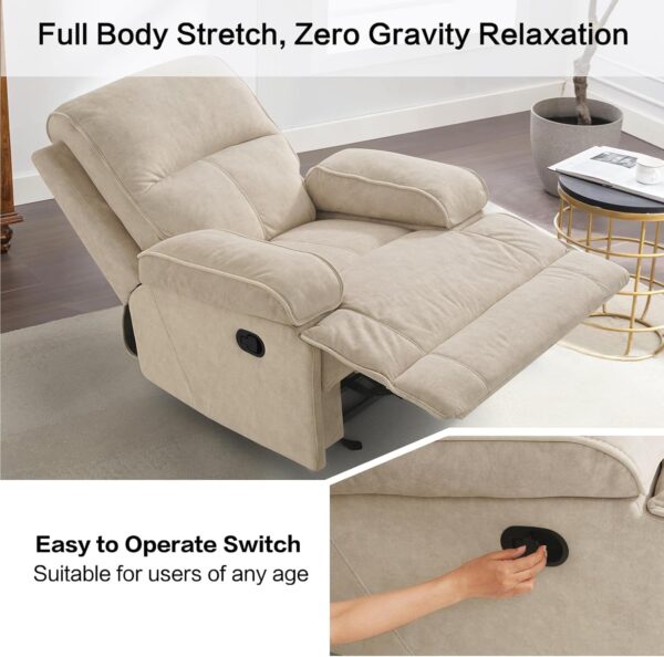 Recliner Chair Glider Rocking Recliners for Nursery, Rocker Glider Nursery Chair for Living Room with Extra Large Footrest, High Back, Upholstered Deep Seat, Oversized Fabric Recliner - Image 6
