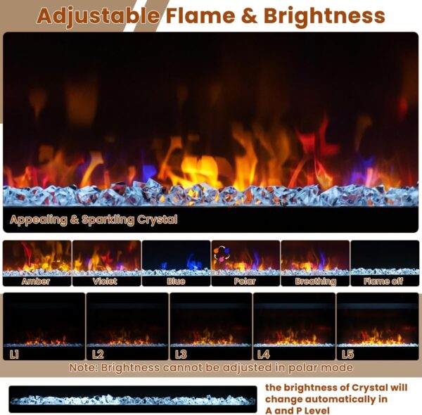 GOFLAME 23 Inch Electric Fireplace Insert, Recessed Quartz Fireplace Heater with 6 Flame Modes & 5 Brightness, Breathable Design, Remote Control, 8H Timer, Overheat Protection, 1500W - Image 3