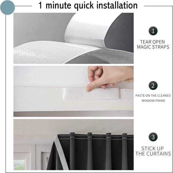 Magic Tape Stick on Curtains Blackout Curtains for Bedroom no Drillng Self Adhesive Curtain no Rod Small Window (Black, 35" W x 40" L) 2 Panels - Image 2
