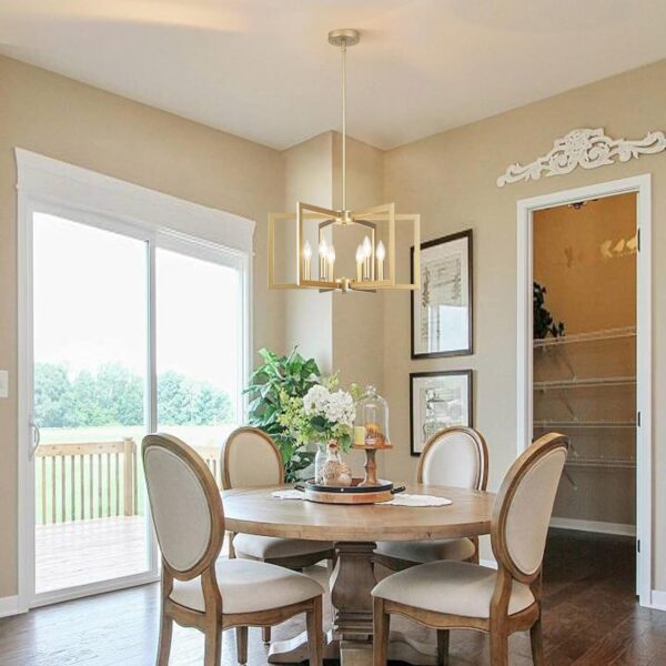 Gold Chandelier, 6-Light Farmhouse Chandeliers for Dining Room, Modern Geometric Hanging Light Fixture Over Table Living Room Foyer Entryway Hallway Kitchen Island Lighting Fixtures,E12 - Image 7
