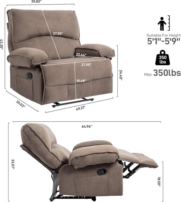 Oversized Recliner Extra Wide Chair with Massage and Heat, Soft Fabric Overstuffed Chair for Living Room, Soft Padded Oversized Chairs Up to 350 LBS (Black) - Image 2