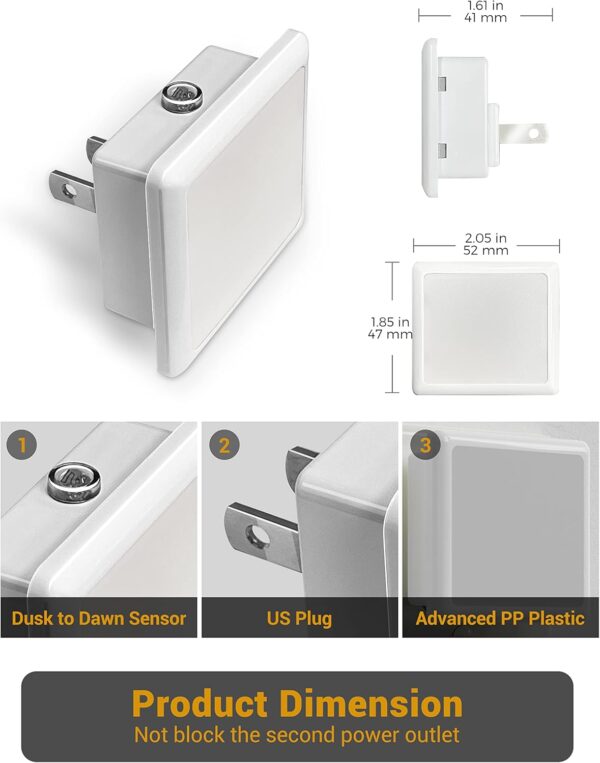 JandCase Night Lights Plug into Wall 2 Pack, Plug in Night Light with Dusk-to-Dawn Light Sensor, 3000K Soft White 0.3W, LED Nightlight for Bathroom, Adult, Hallway - Image 6