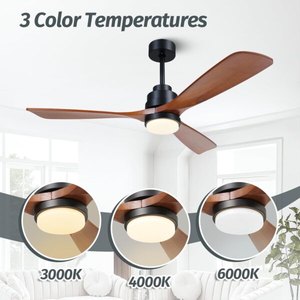 Wood Ceiling Fan with Light,Energy Saving,Ultra-Quiet DC Motor,3 Blades,6 Speed,Outdoor/Indoor Ceiling Fan for Patio,Deck,Porch,Bedroom,Living Room,Brown Walnut and Black - Image 3