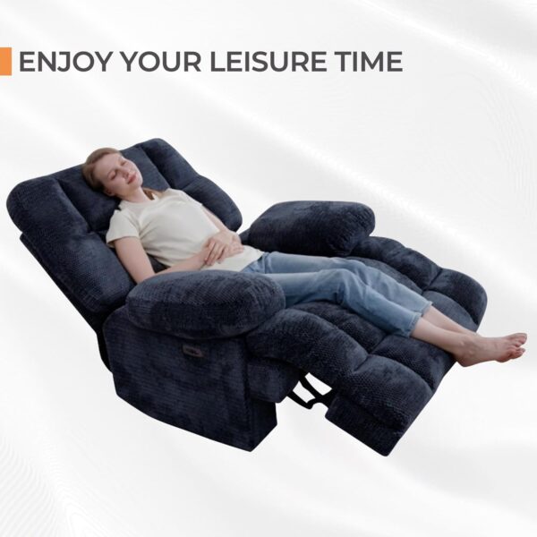 Oversized Power Recliner Chairs for Adults, Electric Reclining Chairs for Big Man, Soft Fabric Overstuffed Single Recliners Chair for Living Room, Theater Seating Chair with USB Charging Port, Blue - Image 6
