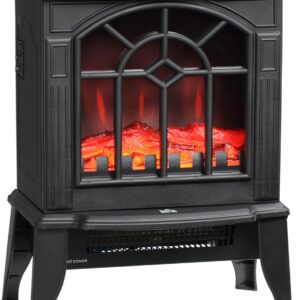 HOMCOM Electric Fireplace Stove, 18" Freestanding Fireplace Heater with Realistic Flame, Overheating Protection, Portable, 750W/1500W, Black