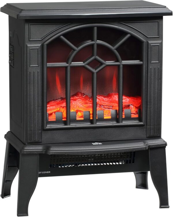 HOMCOM Electric Fireplace Stove, 18" Freestanding Fireplace Heater with Realistic Flame, Overheating Protection, Portable, 750W/1500W, Black