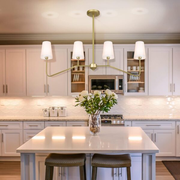 4-Light Kitchen Island Lighting, Industrial Linear Chandelier, Kitchen Island Light Fixtures, Farmhouse Chandeliers for Dining Room, Fabric Island Light for Kitchen (Gold) - Image 2