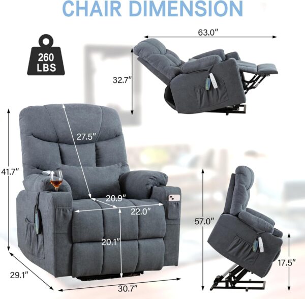 Power Lift Recliner Chair with Massage & Heat for Elderly, Linen Fabric Lazy Recliner Sofa Chairs with Cup Holders/USB/Side Pockets for Living Room - Image 3