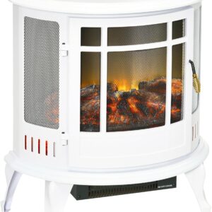 HOMCOM 22" Electric Fireplace Stove, Freestanding Electric Fire Place Heater with Realistic LED Flame, Adjustable Temperature, 1500W, White
