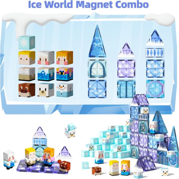 GobiDex 2 in 1 Magnetic Blocks and Tiles Frozen Toys for Kids, Princess Castle Construction Building Sets, STEM Eduacational Creative Toys Birthday Gift for Girls - Image 2