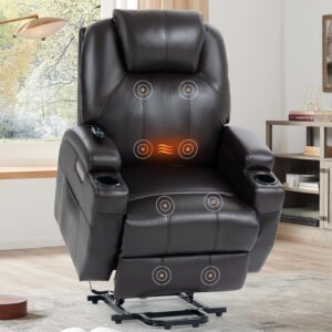 Electric Power Lift Recliner Chair for Elderly, Heavy Duty Motion Mechanism with 8-Point Vibration Massage and Lumbar Heating, Two Cup Holders and USB Charge Port,Black