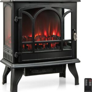 GOFLAME 23” Electric Fireplace Stove, Freestanding Fireplace Heater with 3-Level Dimmable Flame Effect and 6H Timer, Remote Control, Compact Stove Heater with Overheat Protection, 1400W