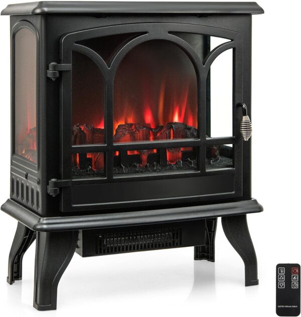 GOFLAME 23” Electric Fireplace Stove, Freestanding Fireplace Heater with 3-Level Dimmable Flame Effect and 6H Timer, Remote Control, Compact Stove Heater with Overheat Protection, 1400W