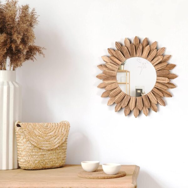 Honiway Wall Mirror Decorative 12 inch Rustic Wood Mirror Sunburst Boho Mirror for Entryway Bedroom Living Room Bathroom House Warming Gifts New Home Essential Carbonized Black - Image 7