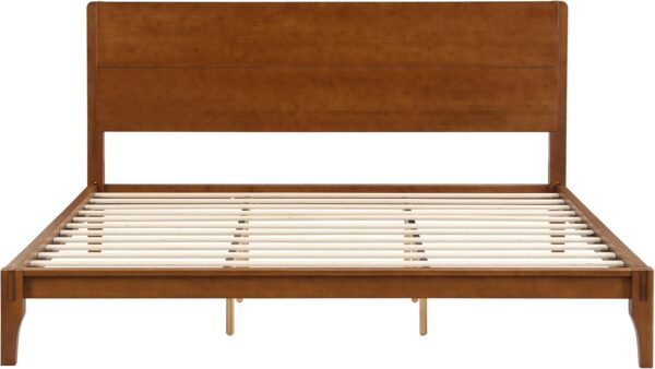 Merax King Size Bamboo Platform Bed, Mid-Century Modern Bed Frame with Tall Headboard, Wood Slat Support, No Box Spring Needed, Easy Tool-Free Assembly, Brown - Image 6