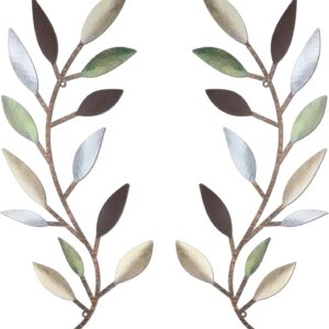 Zhengmy 2 Pieces Metal Tree Leaf Wall Decor Vine Olive Branch Leaf Wall Art Wrought Iron Scroll Above The Bed, Living Room, Outdoor Decoration (Colorful)