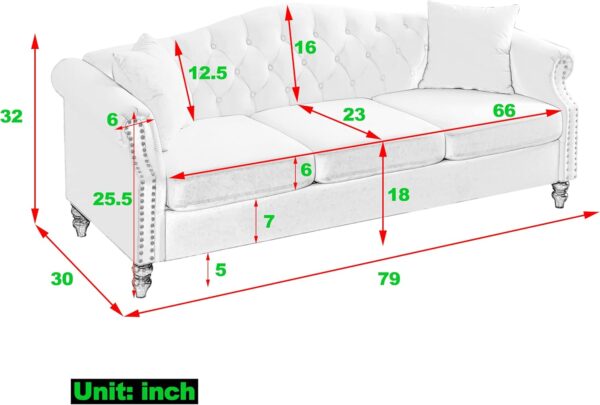 Bellemave 2 Piece Chesterfield Sofa Set for 6, 3 Seater + 3 Seater Sofa Set, Couch and Couch Set, Velvet Upholstered Tufted Couch Set with Pillows, Nailhead & Rolled Arms for Living Room (Grey) - Image 2