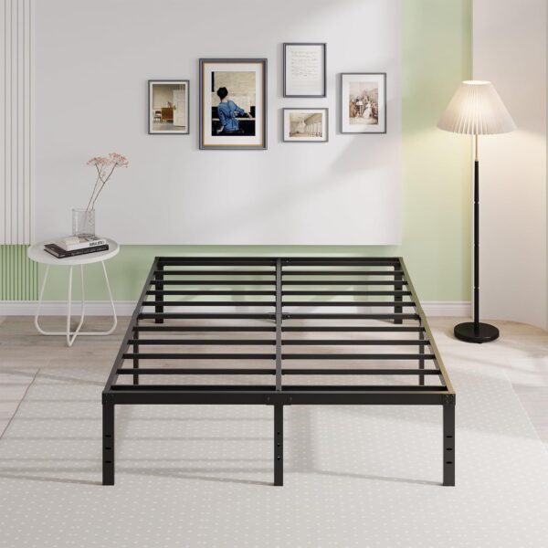 EMODA Queen Bed Frame No Box Spring Needed 18 Inch Heavy Duty Metal Tall Platform Bed Frame Queen Size with Large Storage Space, Easy Assembly, Black - Image 6