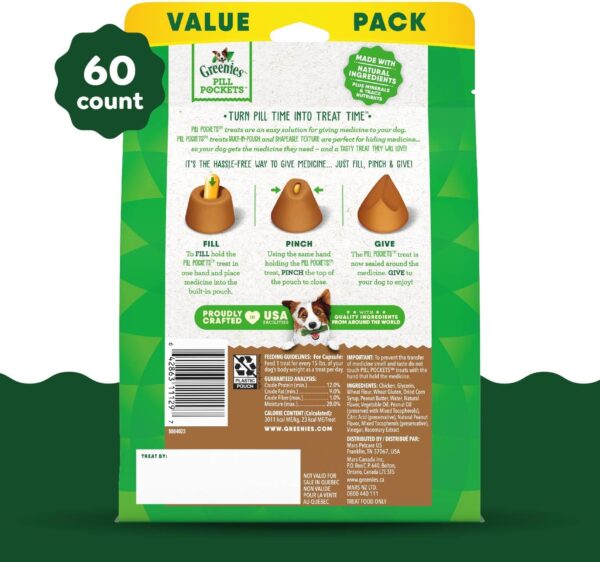 Greenies Pill Pockets for Dogs Capsule Size Natural Soft Dog Treats with Real Peanut Butter, 15.8 oz. Pack (60 Treats) - Image 2