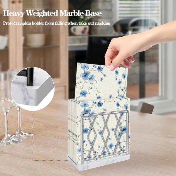 Napkin Holder for Table, Elegant Marble Standing Napkin Dispenser for Kitchen Dining Modern Cocktail Picnic Bar, Metal Tissue Holders for kitchen Suitable for All Dining Room Decors Sliver - Image 4