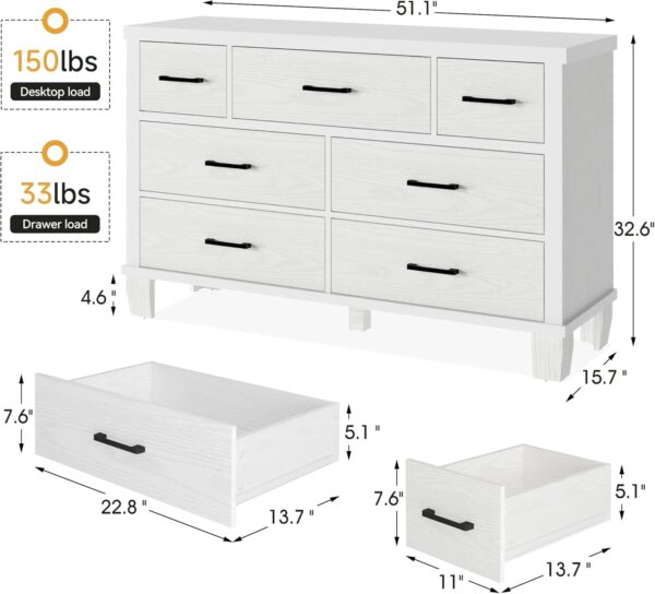 IDEALHOUSE Dresser for Bedroom with 7 Drawers, Modern Chest of Drawers Closet with Metal Handle, Wooden Dresser Organizer, for Bedroom, Living Room, White - Image 2