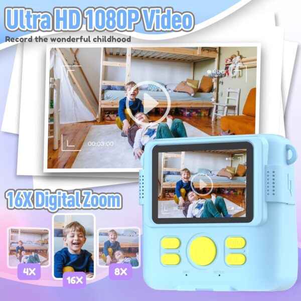 Kids Camera Instant Print, Christmas Birthday Gifts for Kids Age 3-12, Selfie Digital Camera with 1080P Videos,Toddler Portable Travel Camera Toy for 4 5 6 7 8 9 Year Old Boys Girls-Blue - Image 4